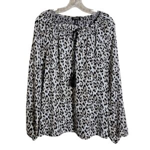 Jones New York animal print smocked neck peasant blouse size large